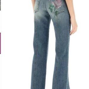 ALESSANDRA RICH DENIM FLARE LEG JEANS BEADED ROSE POCKET 27